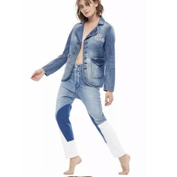 SR vs Sandrine Rose Free People Jeans NEW Womens Color Block Patch Size 28 (701) - Picture 1 of 9
